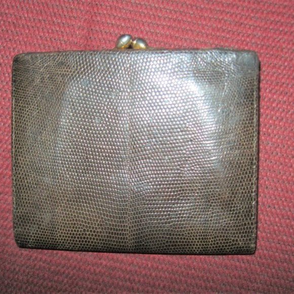 ❤️ Rare GUCCI LIZARD REPTILE Brown Kisslock Billfold Wallet - Picture 3 of 6